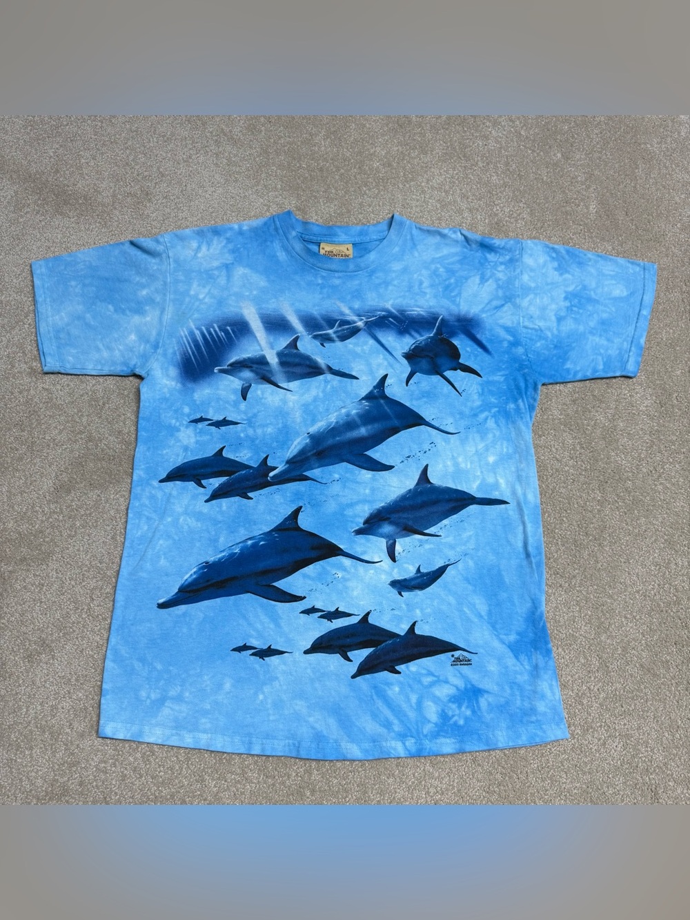 Vintage The Mountain Y2K Dolphins Beach Shirt Men Large Adult Blue Nature Ocean